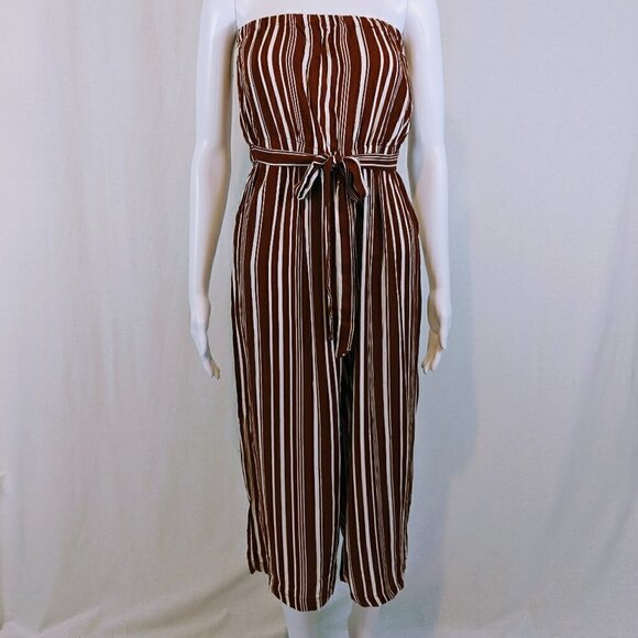 Pants - Sho Sho Jumpsuit/Romper Orange and White Vertical Stipes Strapless Size Small